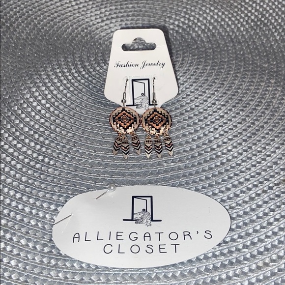 Vintage Jewelry - Copper & Silver Aztec Dangle Earrings from Egypt